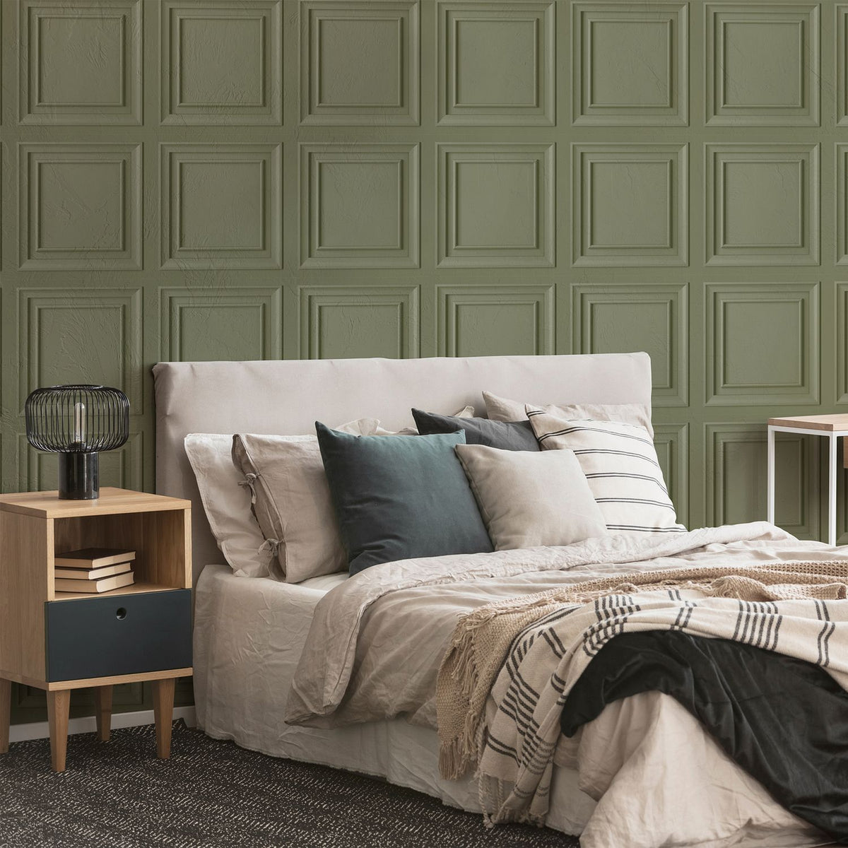 Sage Green Wood Panel Wallpaper 52cm x 10m Roll - British product