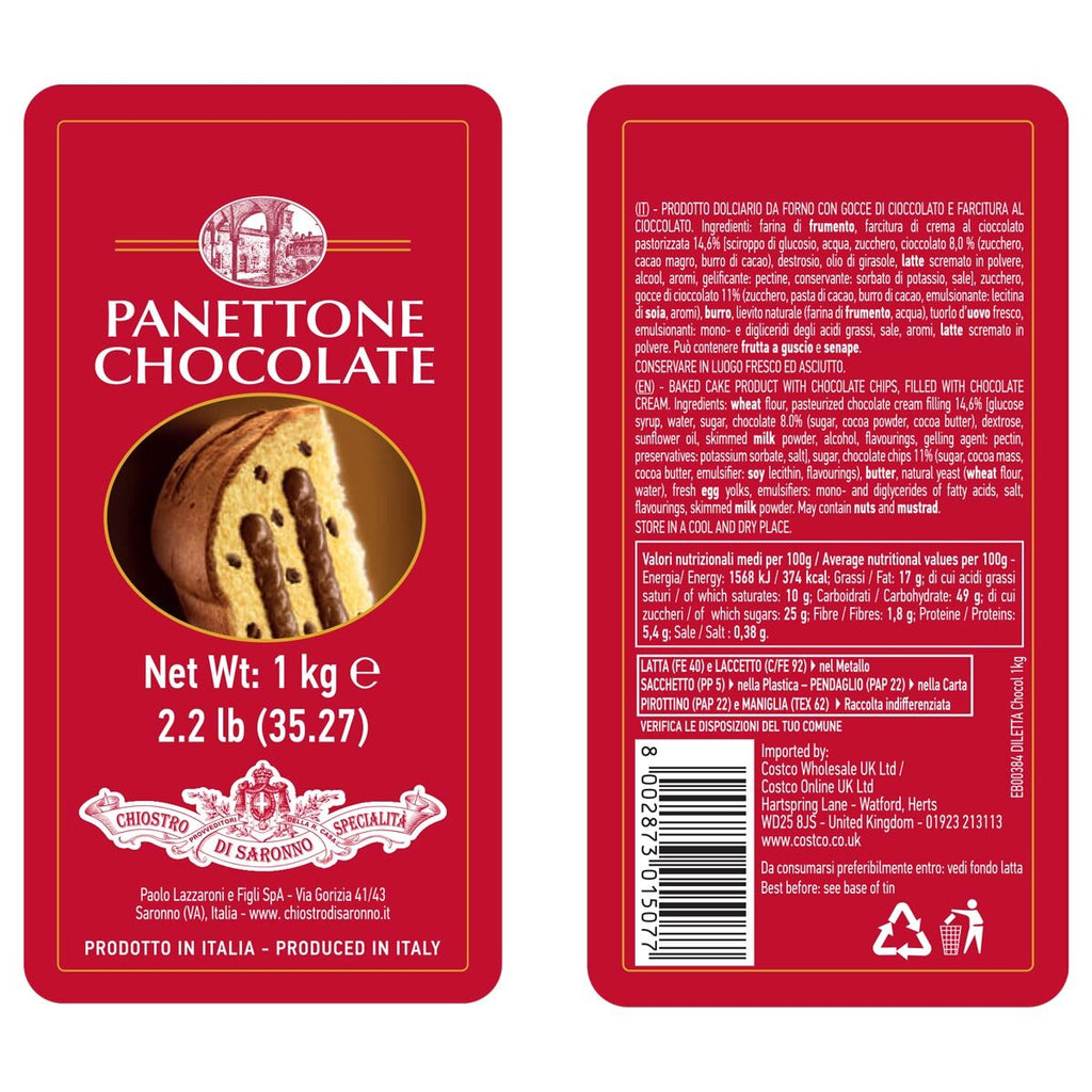 Lazzaroni Chiostro Di Saronno Chocolate Panettone, 1kg