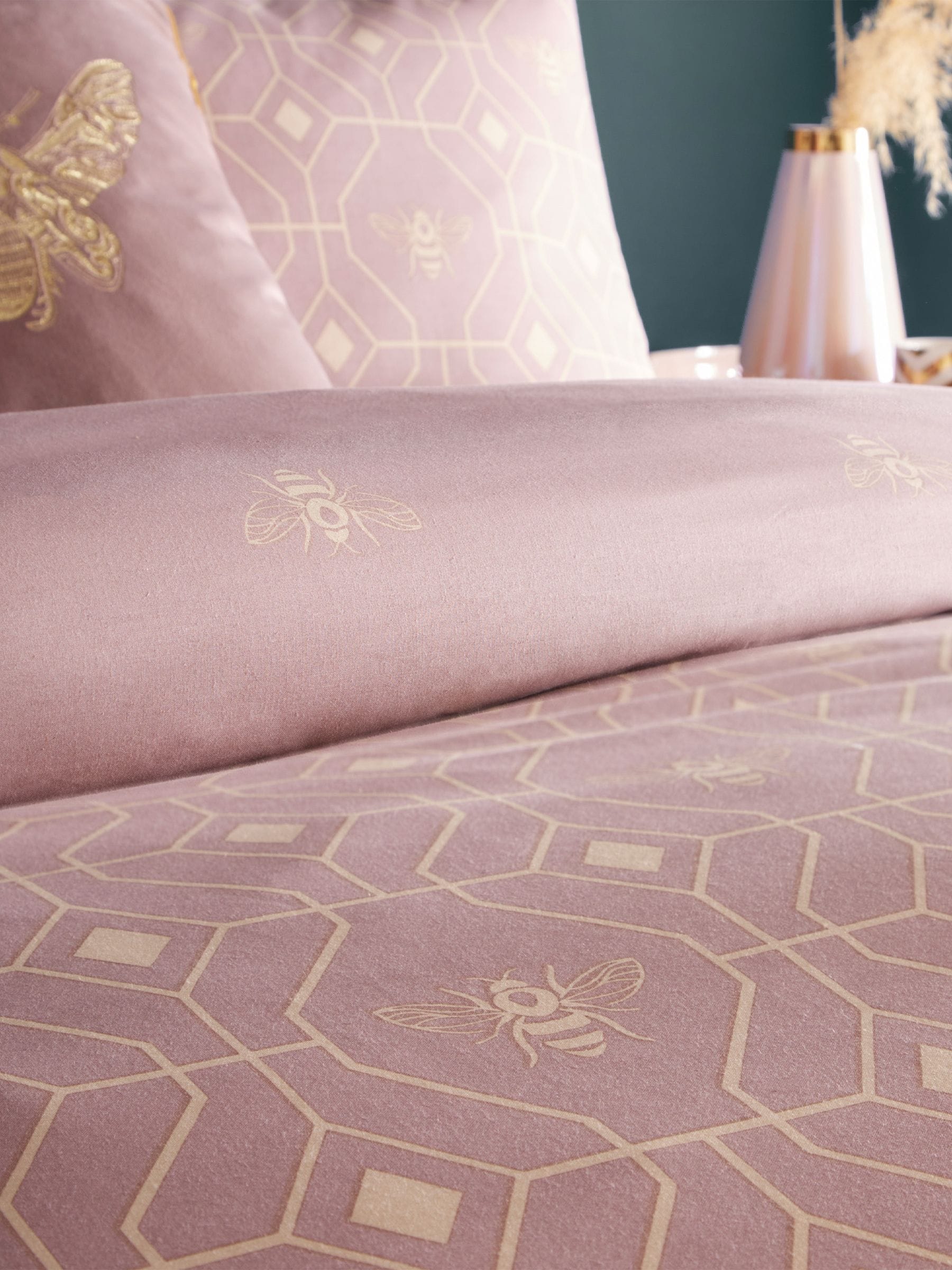 Furn Blush Pink Bee Deco reversible duvet cover set - British product