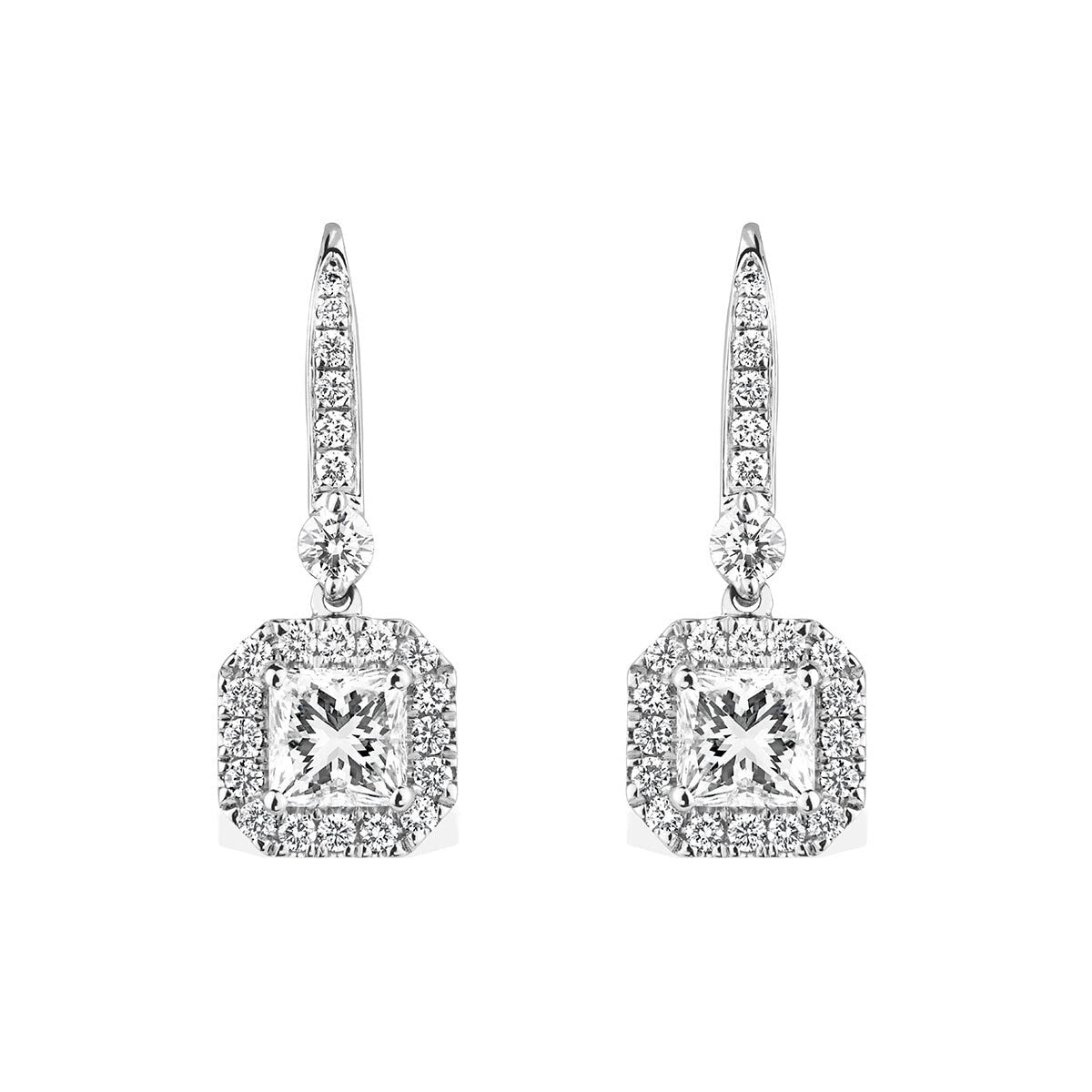 Costco princess cut diamond halo earrings 18ct white gold (British brand)
