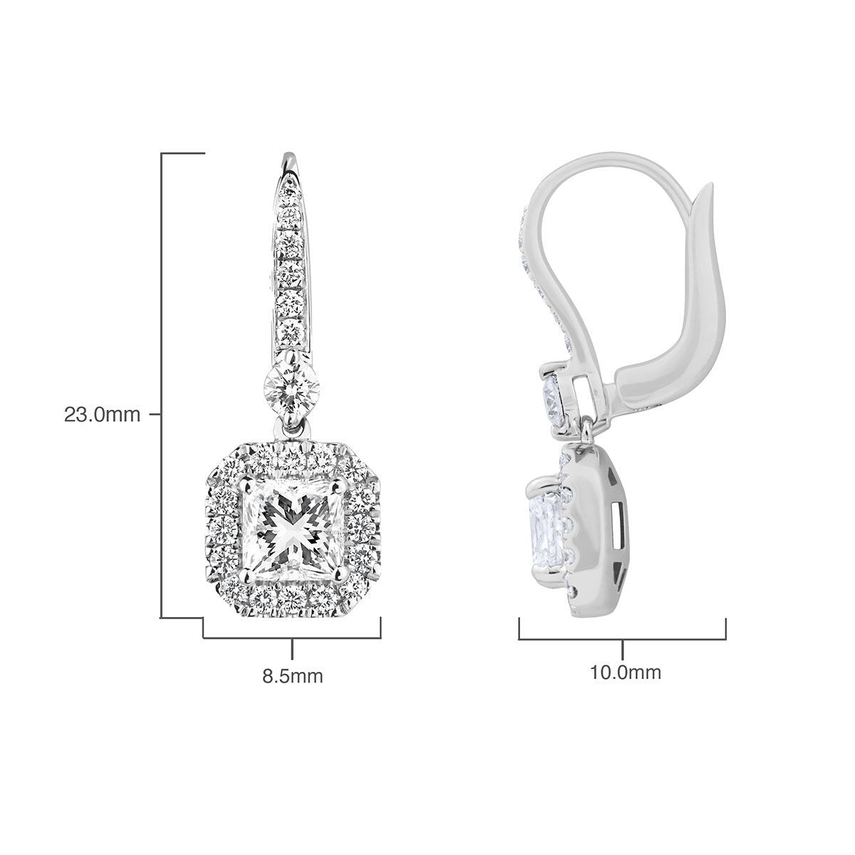 Costco princess cut diamond halo earrings 18ct white gold (British brand)