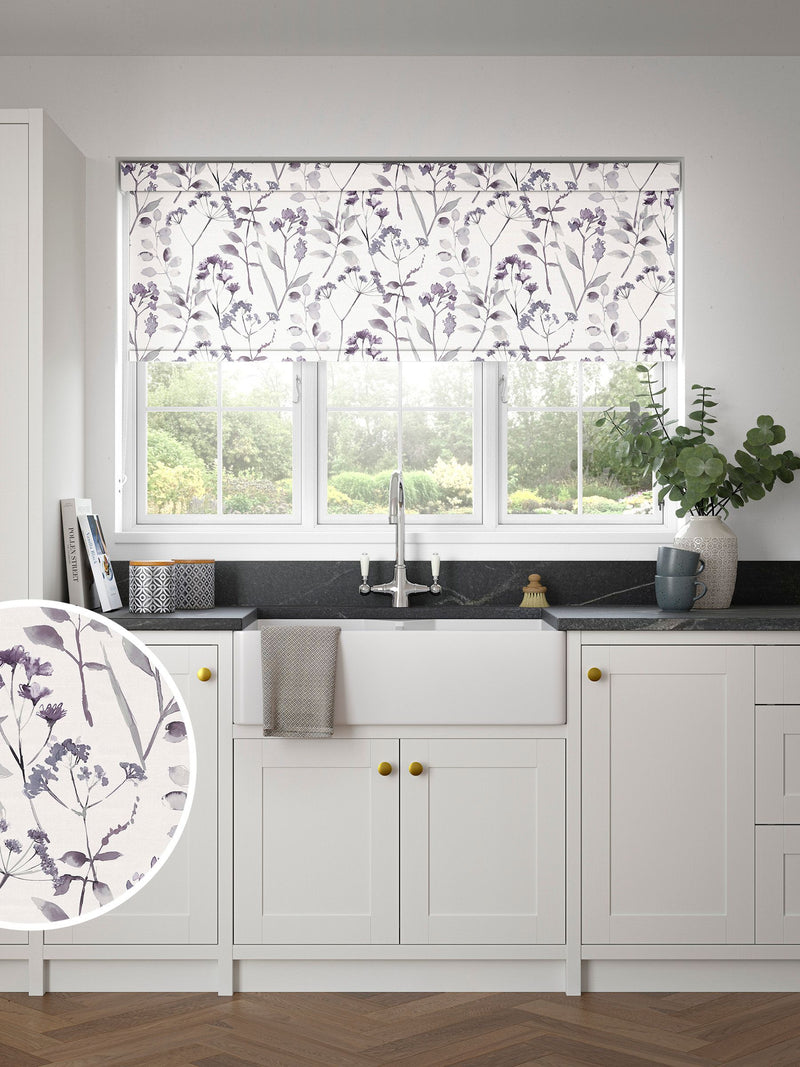 Next Isla Floral made to measure roller blind in purple - British product