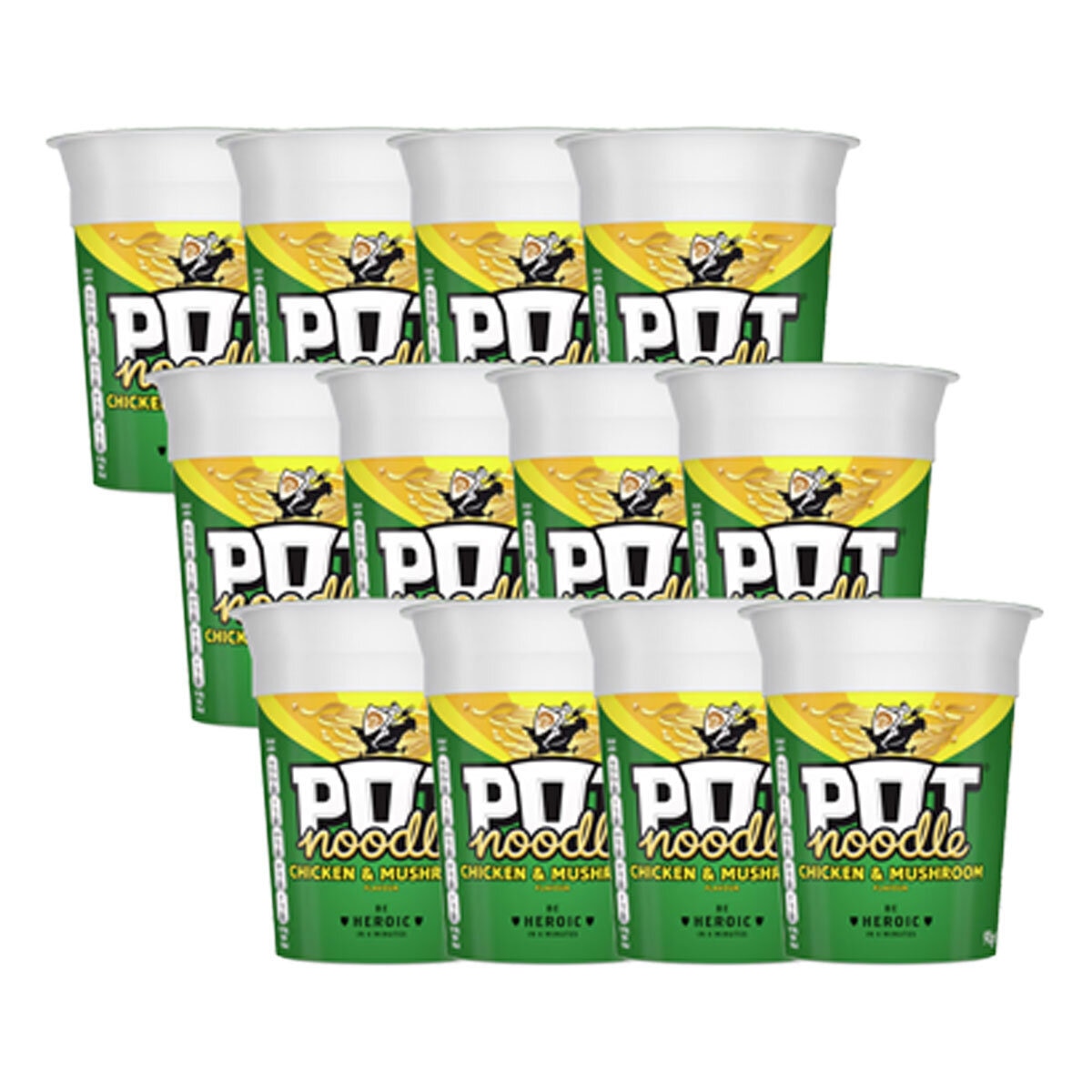 Pot Noodle Chicken & Mushroom flavour instant noodles 12x90g, imported from the UK
