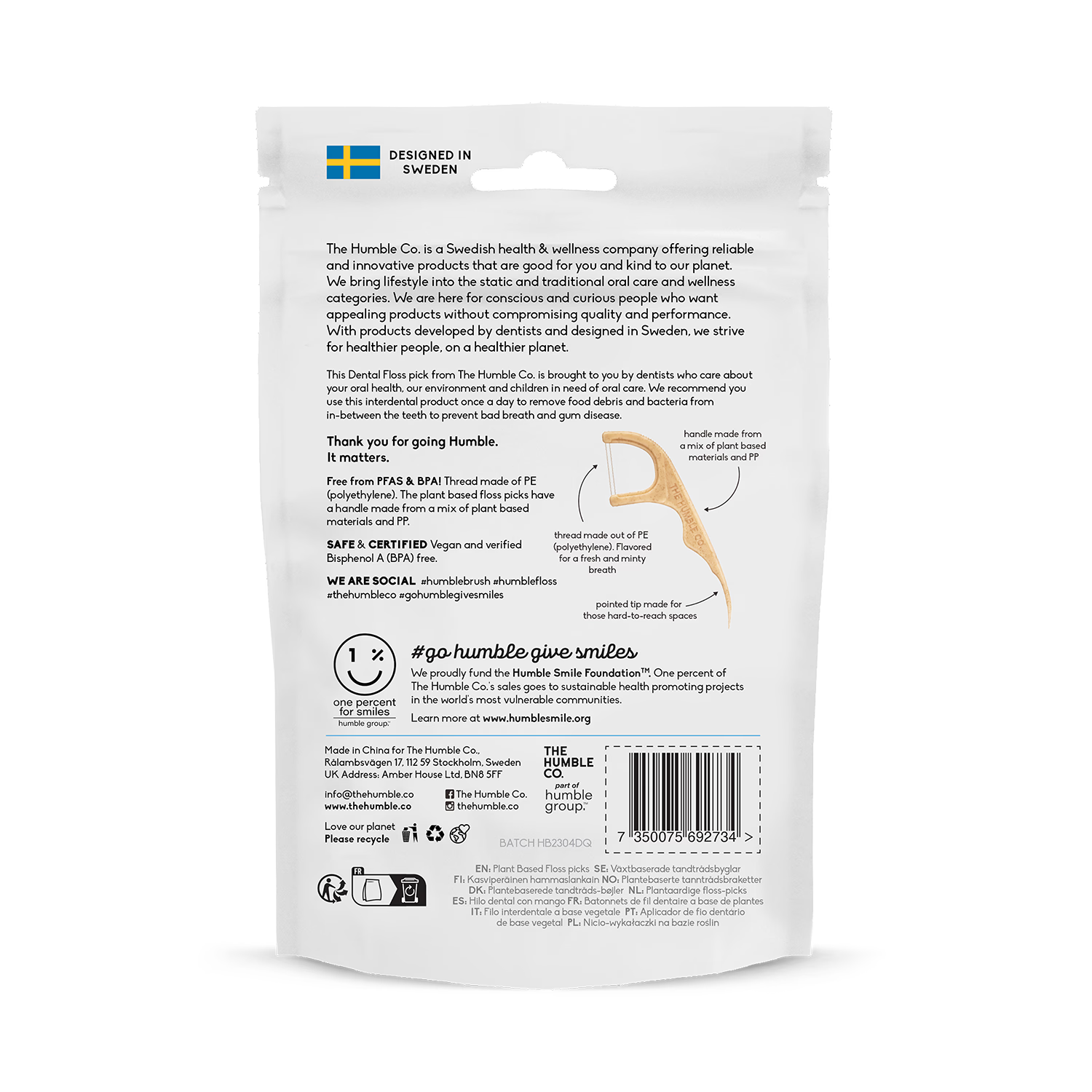 Humble Plant Based Floss Picks Mint 50 pieces, UK version