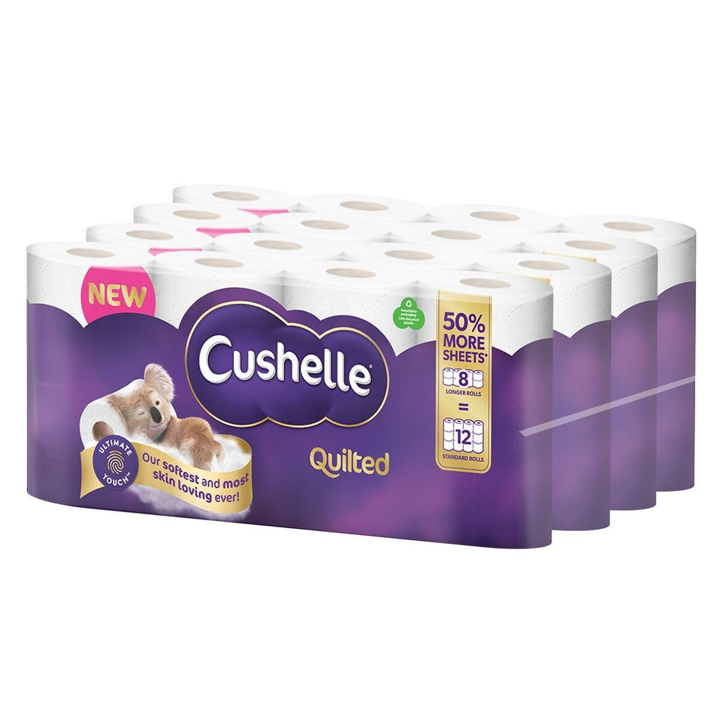 Cushelle Quilted Longer Rolls Toilet Tissue, 32 Rolls Pallet Deal (40 Units)