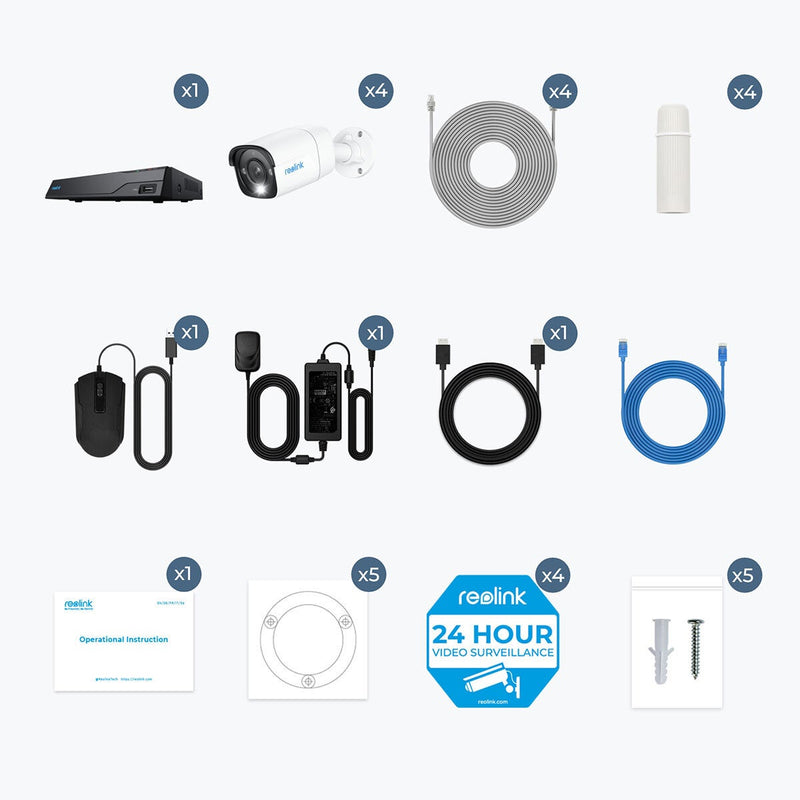 Reolink 12MP PoE NVR kit with 4 bullet cameras and 2TB HDD, imported from the UK