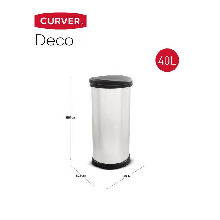 Curver 40L touch top kitchen bin silver - British product