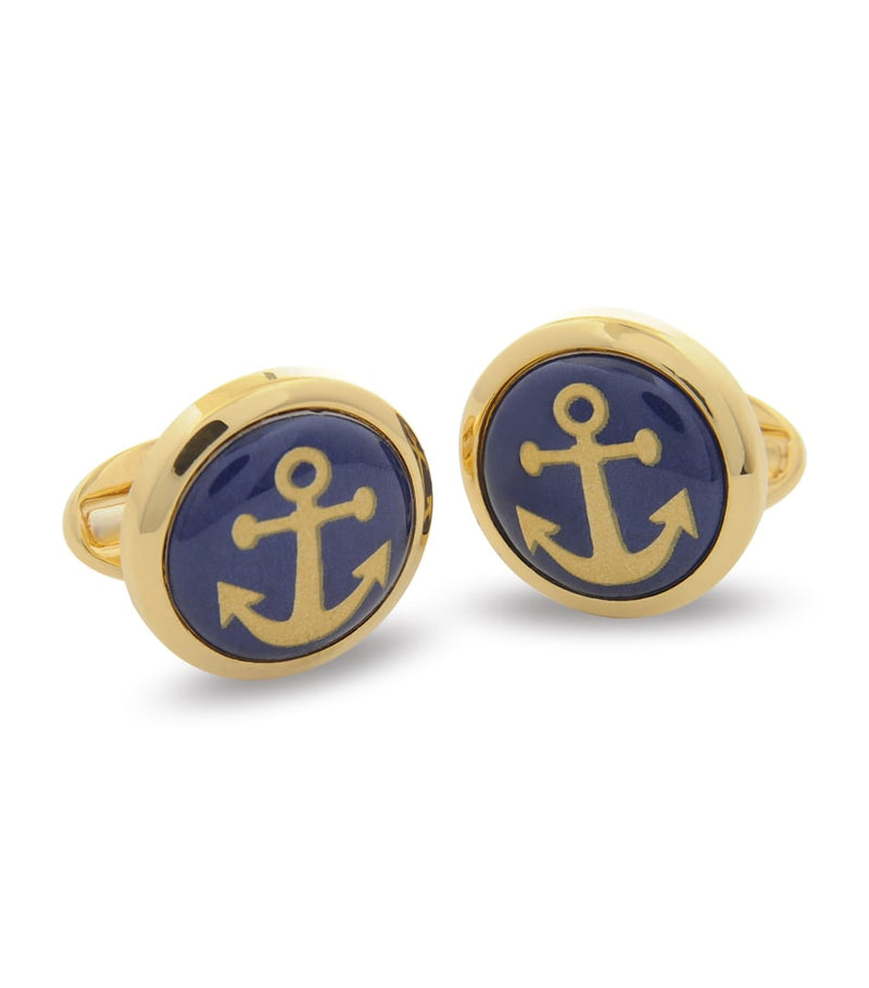 Halcyon Days Anchor Cufflinks Yellow Gold-Plated - British product