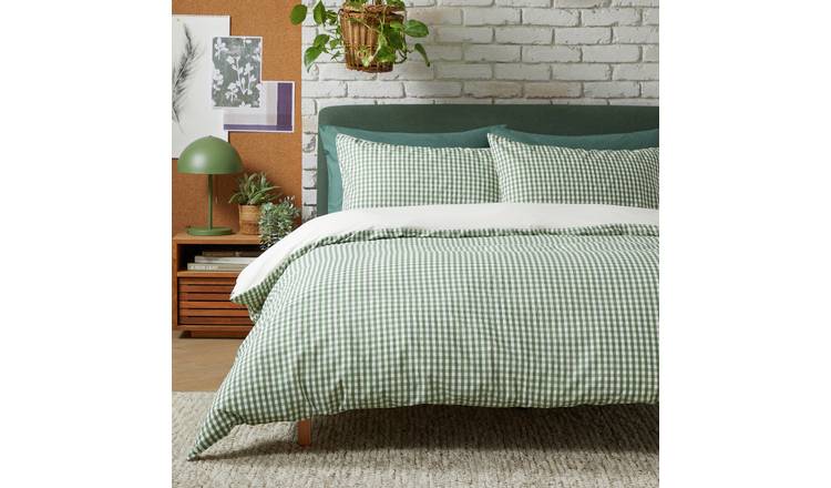 Habitat Seersucker Gingham Woven Green Bedding Set - King