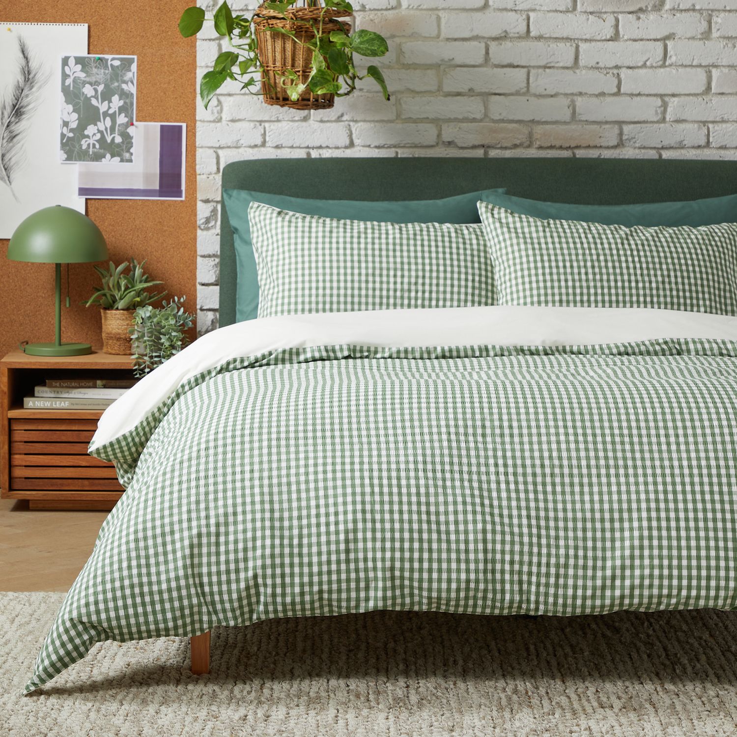 Habitat Seersucker Gingham Woven Green Duvet Cover Set King - British product