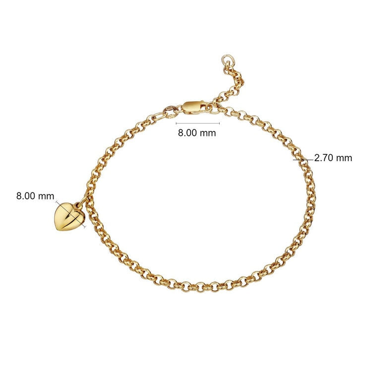 14ct yellow gold heart charm bracelet - British product