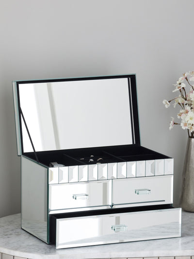 Silver Mirror Glass Large Jewellery Box