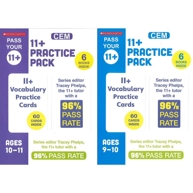 Scholastic 11+ book pack 6 books 60 flashcards, imported from the UK