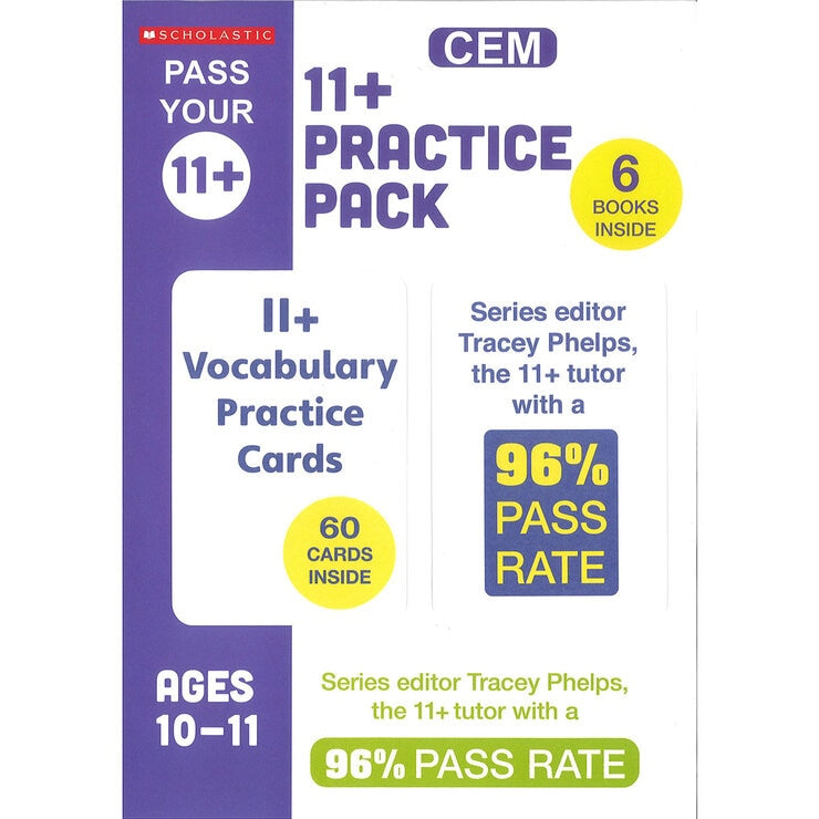 Scholastic 11+ book pack 6 books 60 flashcards, imported from the UK