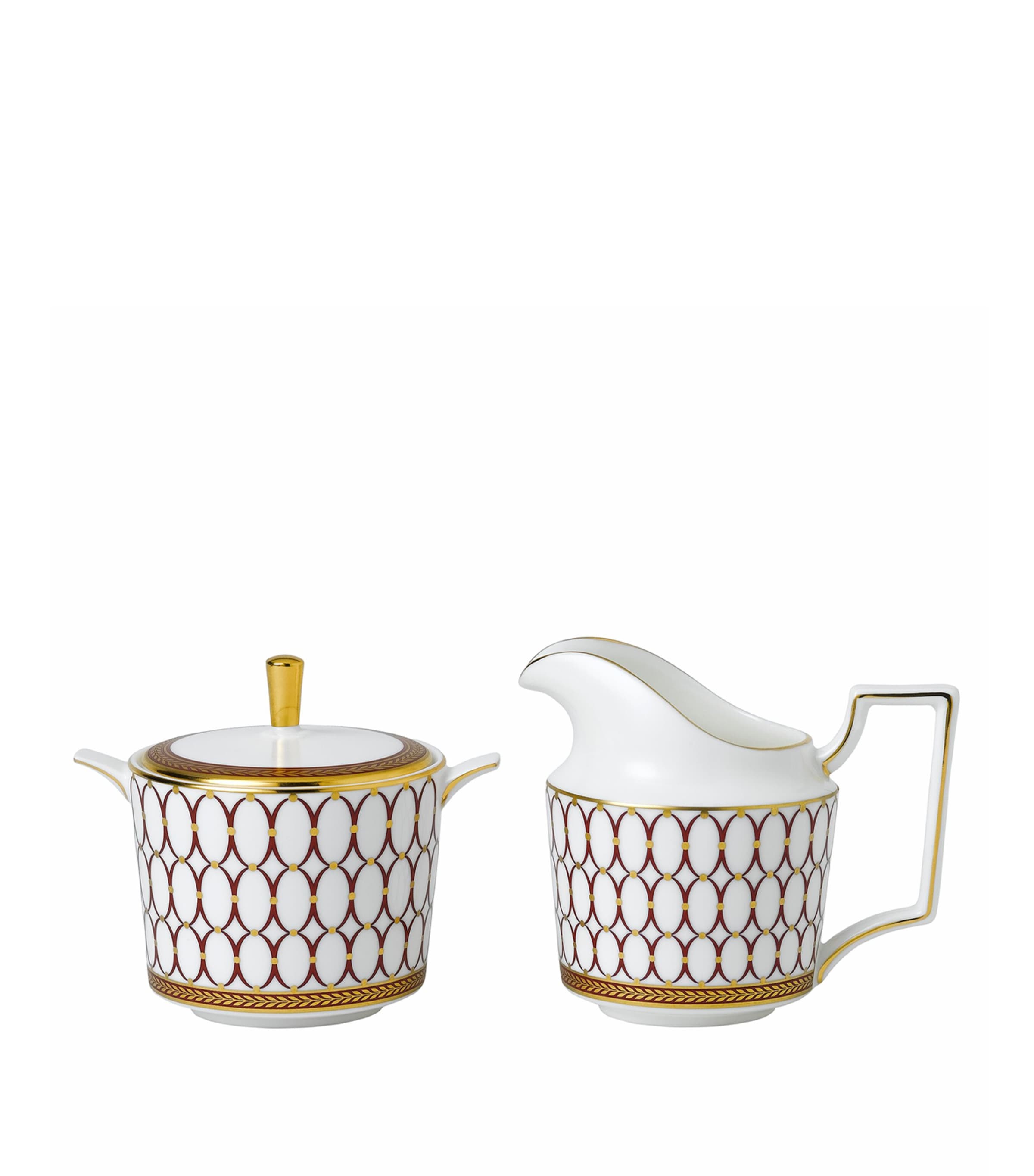 Wedgwood geometric red sugar bowl and creamer set (British brand)