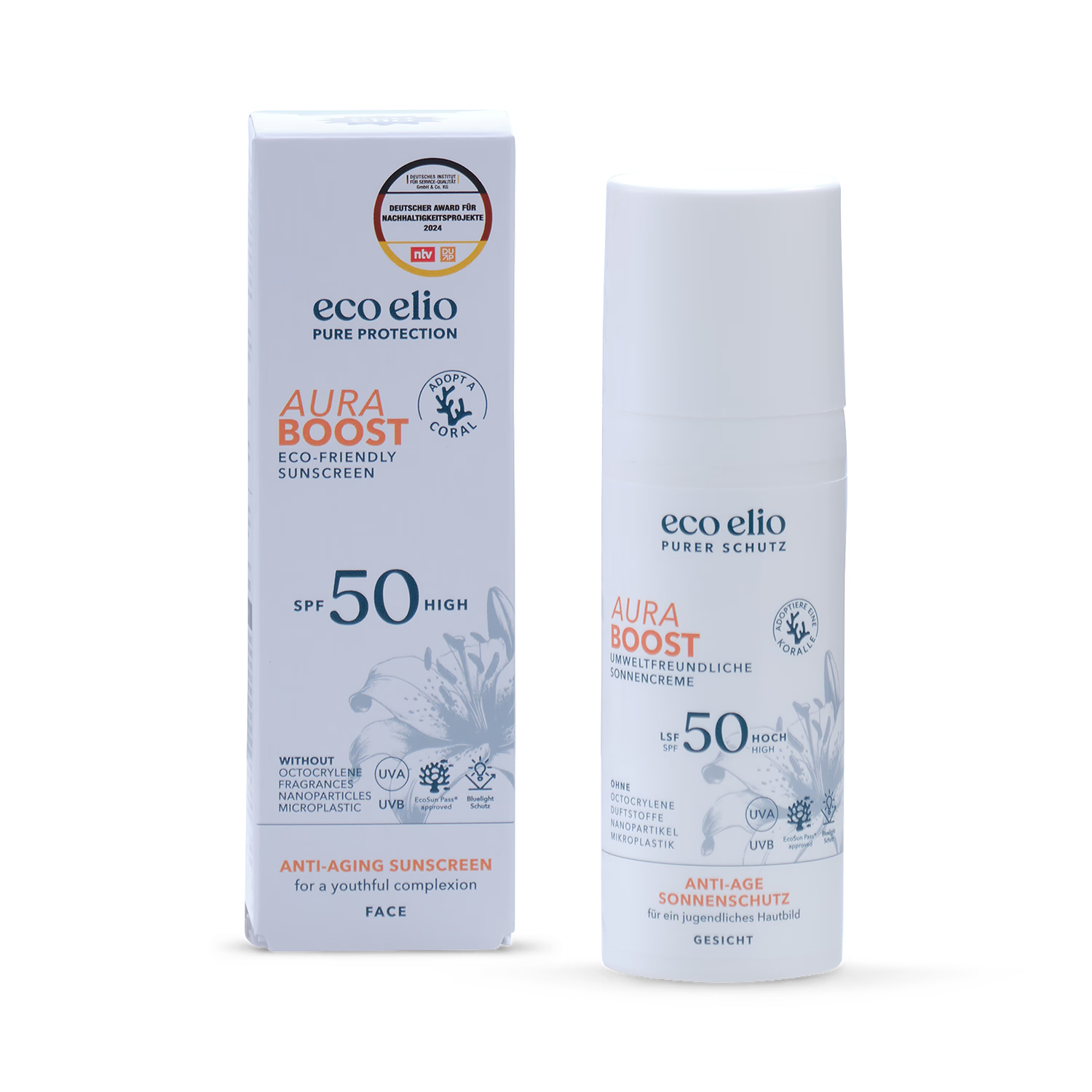 eco elio Aura Boost anti-aging sunscreen (British brand)