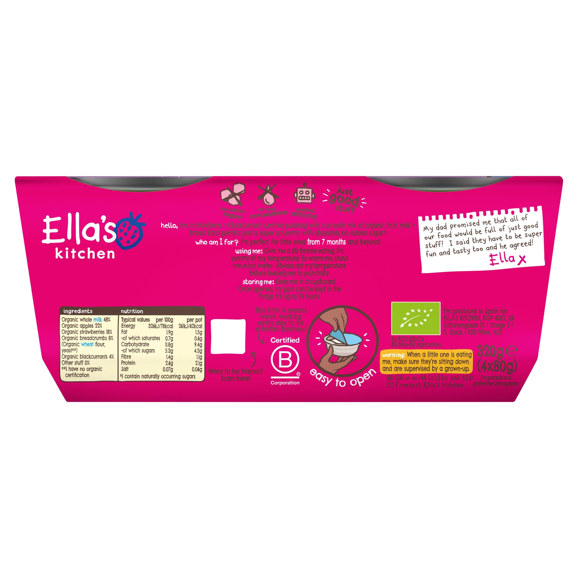 Ella's Kitchen strawberry blackcurrant summer pudding 4x80g (British brand)