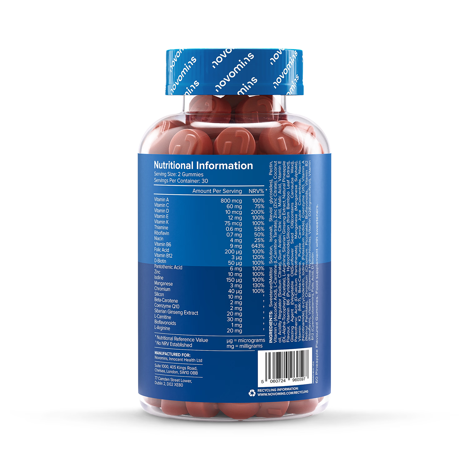 Novomins men's multivitamin pineapple gummies 60 count (British brand)