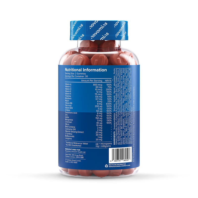 Novomins men's multivitamin pineapple gummies 60 count (British brand)