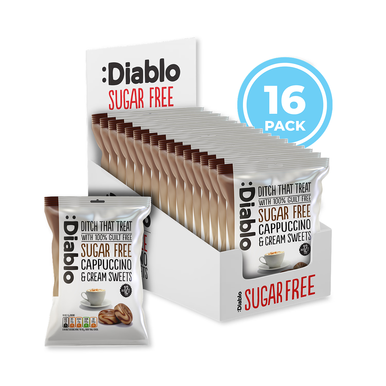 Diablo sugar free cappuccino sweets 75g pack - British product