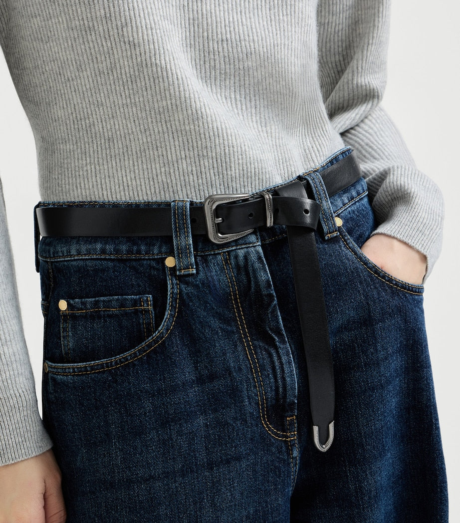 Brunello Cucinelli calfskin belt with Western buckle (British brand)