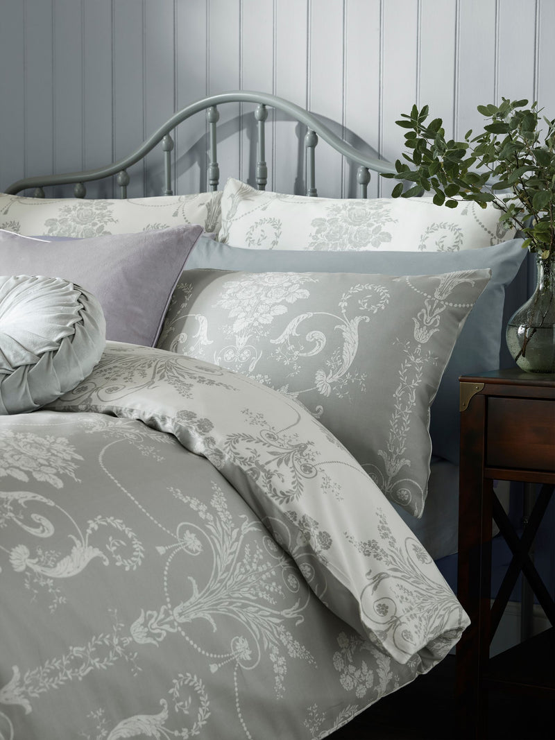 Laura Ashley Grey Steel Josette reversible duvet cover and pillowcase set, UK version