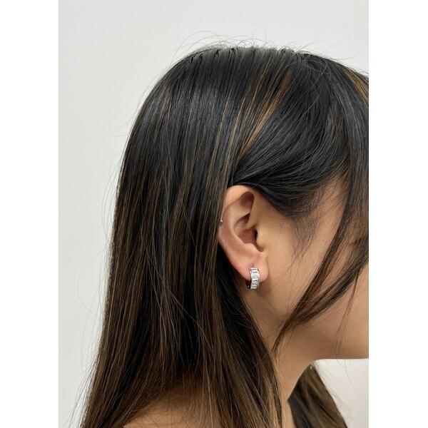 SVNX mini huggie hoop earrings clear stones silver 15mm, imported from the UK