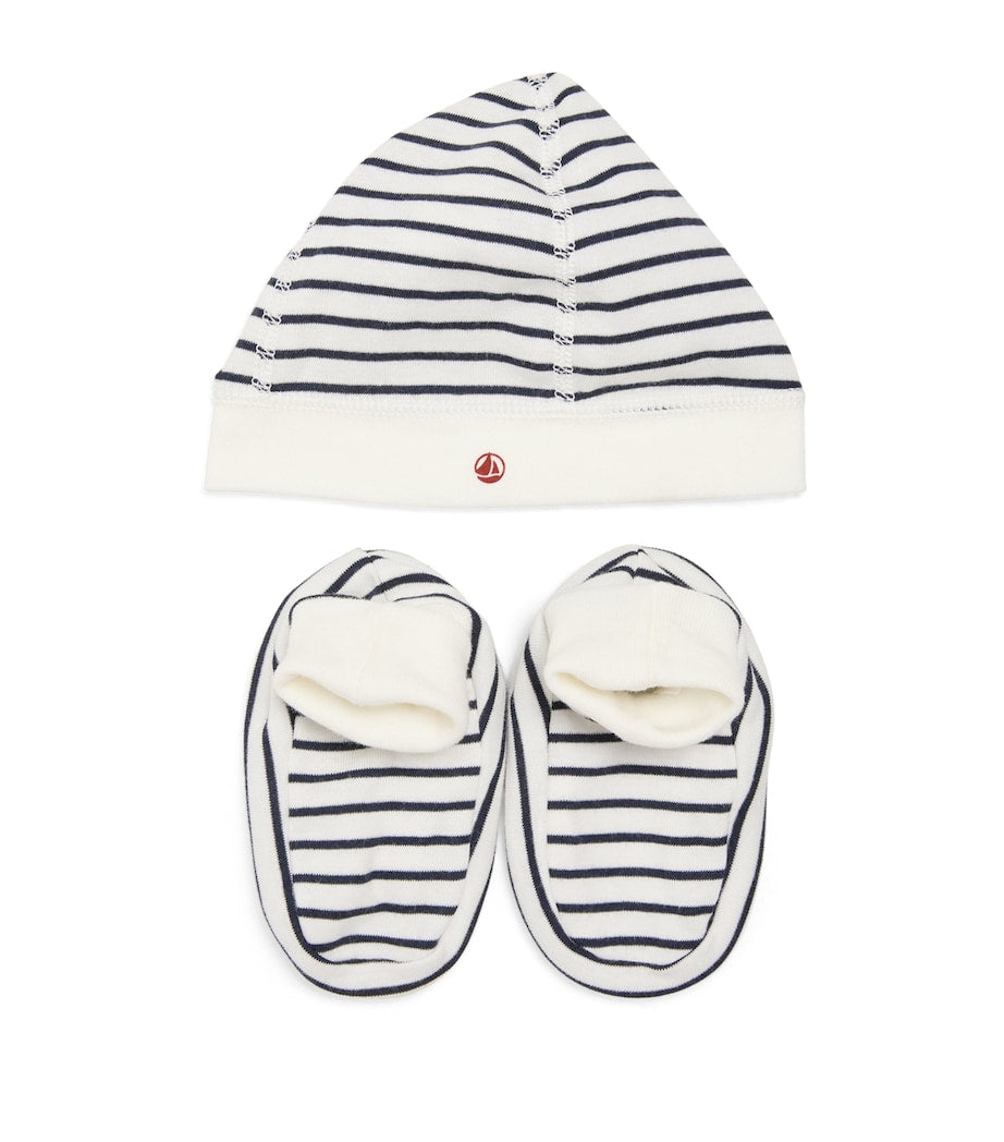 Petit Bateau striped hat and booties set, imported from the UK