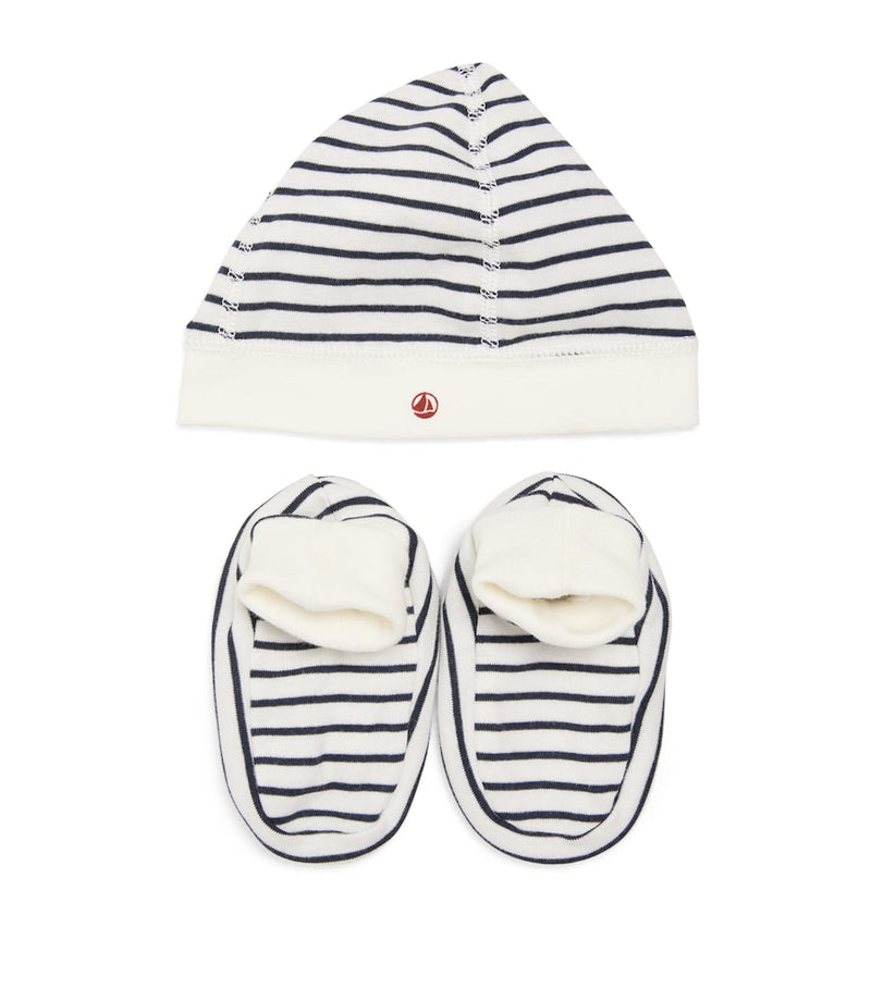 Petit Bateau striped hat and booties set, imported from the UK