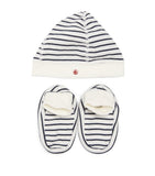 Petit Bateau striped hat and booties set, imported from the UK