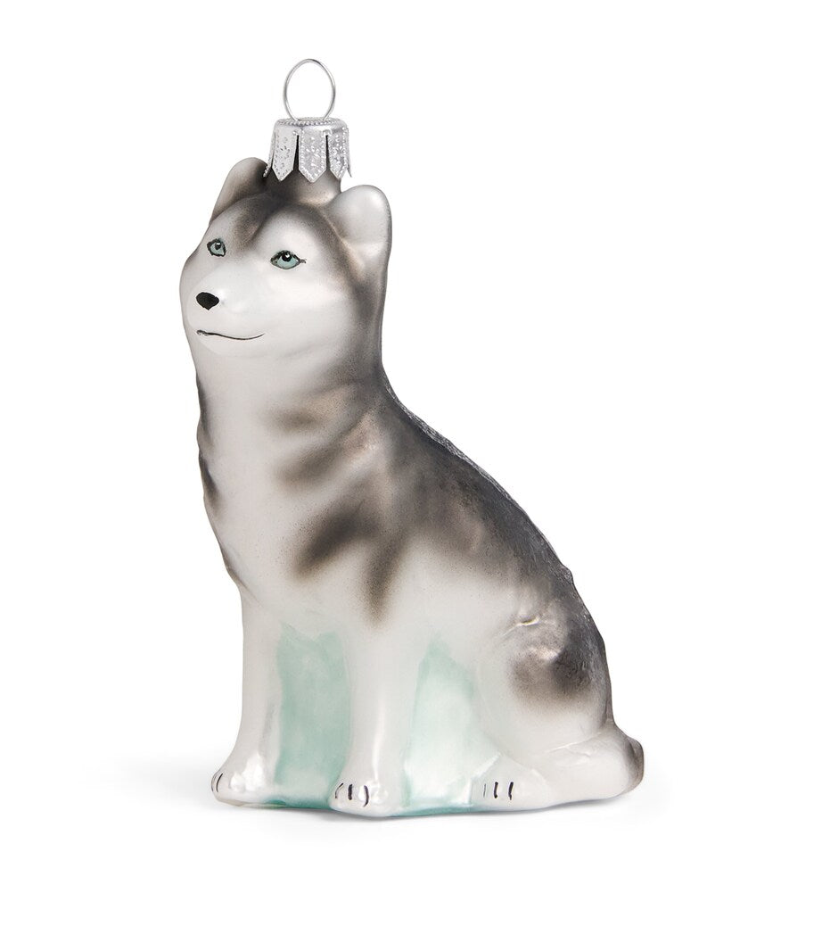Harrods handmade mouth-blown glass husky Christmas tree decoration, UK version