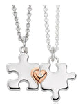 Sterling silver jigsaw necklace set with rose gold plated heart, 35cm chain (British brand)