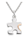 Sterling silver jigsaw necklace set with rose gold plated heart, 35cm chain (British brand)