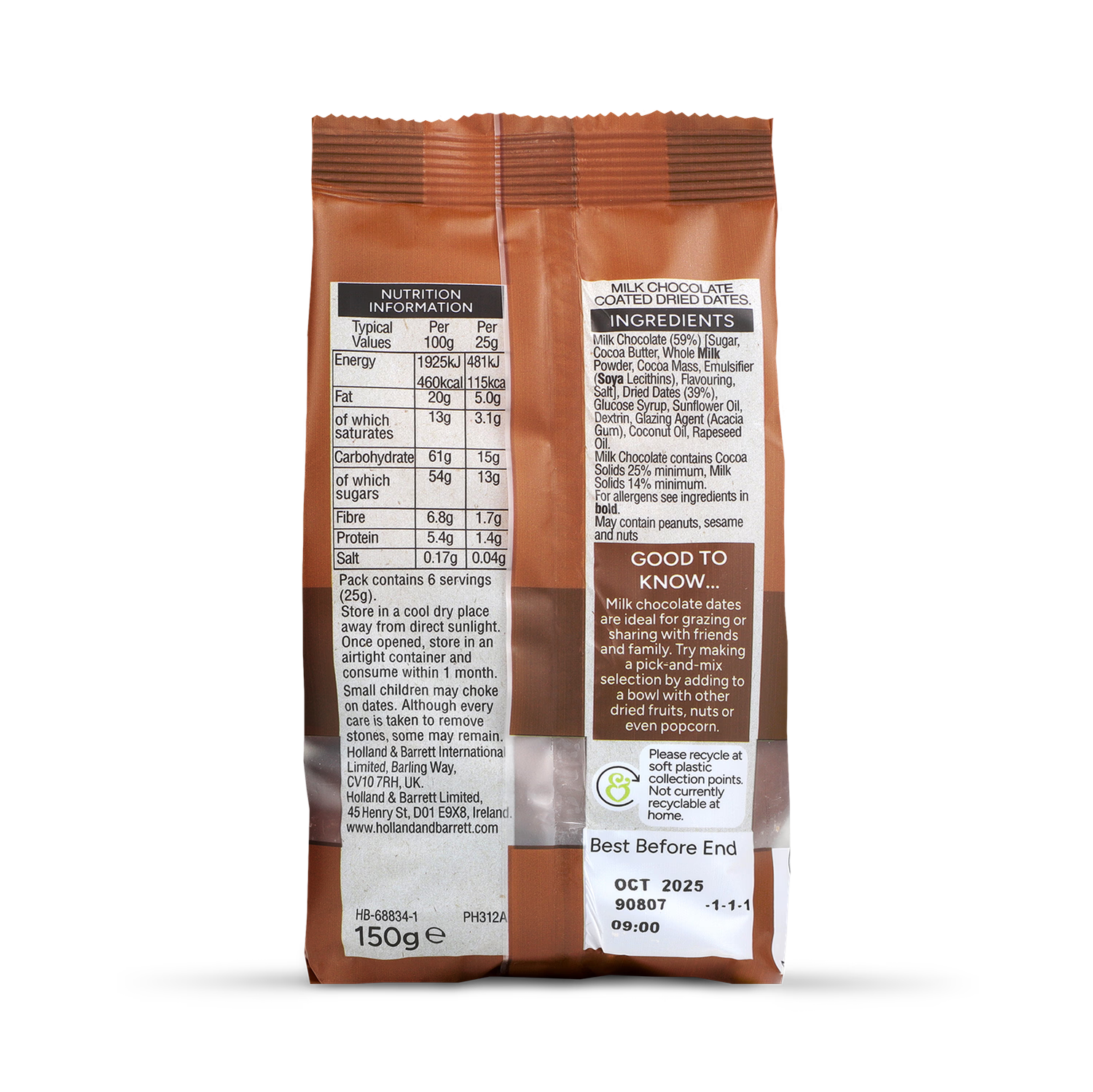 Holland & Barrett Milk Chocolate Dates 150g, imported from the UK