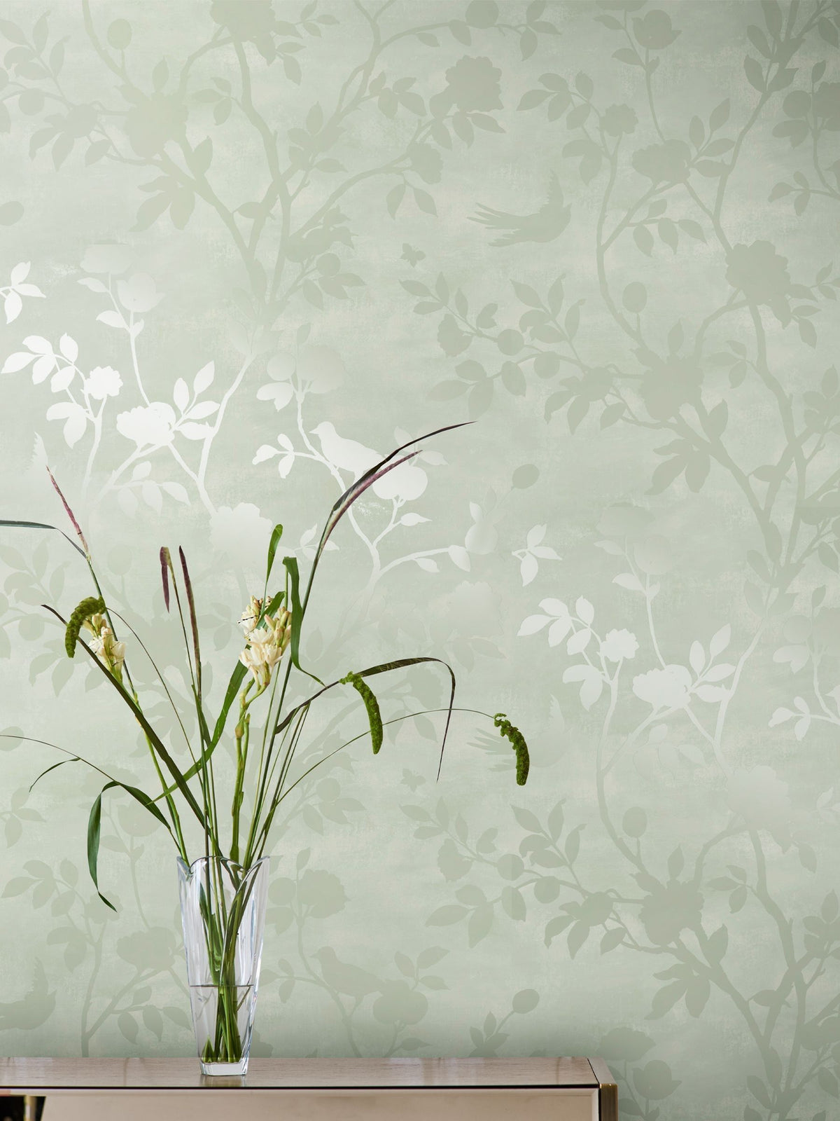 Laura Ashley Eau de Nil Eglantine Silhouette wallpaper 10m (British brand)