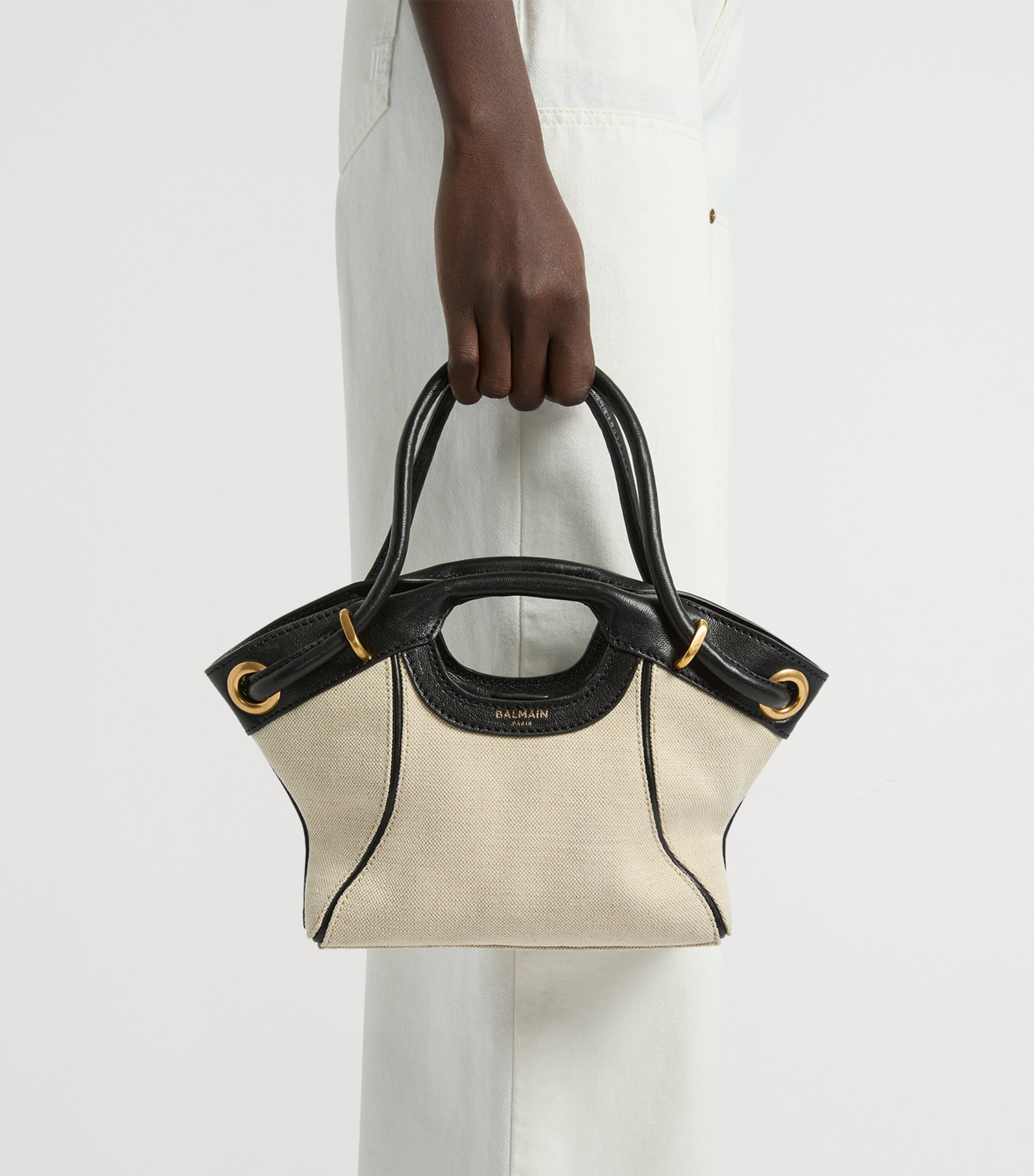 Balmain small canvas tote bag with leather trims - British product