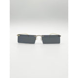 SVNX frameless rectangle sunglasses black lenses metal frame British brand