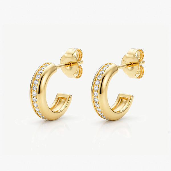 MUCHV gold huggie hoop earrings with cubic zirconia stones, UK version