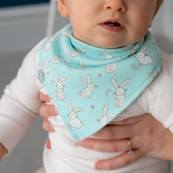 Ziggle Bunnies on Mint baby bib (British brand)