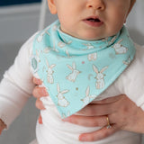 Ziggle Bunnies on Mint baby bib (British brand)