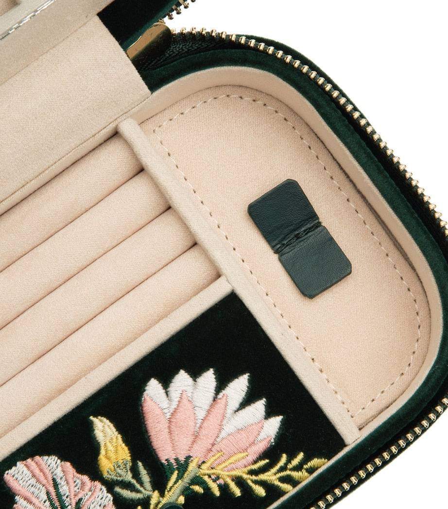 WOLF Zoe floral-embroidered travel jewellery case (British brand)