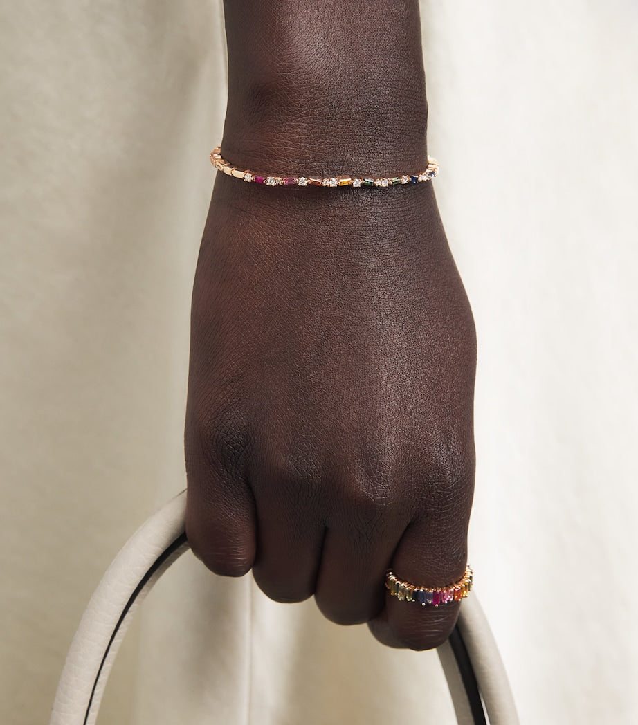 Suzanne Kalan yellow gold bangle with rainbow sapphires and diamonds, UK version