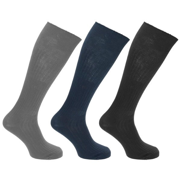 Mens 100% Cotton Ribbed Knee Socks (Pack Of 3) (UK 6-11) GOODS Superdrug Black/Navy/Grey  