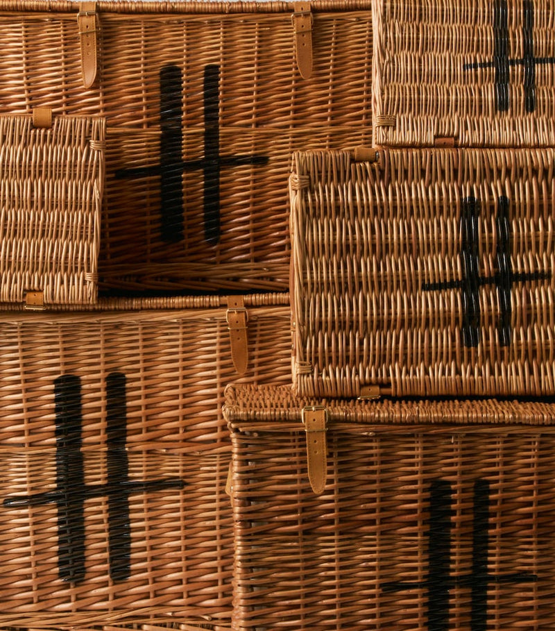 Harrods medium wicker basket with leather straps, UK version