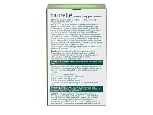 Nicorette® Icy White 2mg Nicotine Gum 105s (Stop Smoking) GOODS Superdrug   