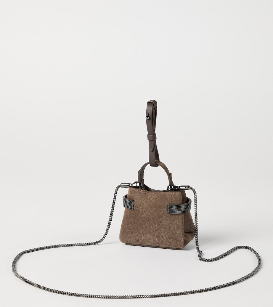 Brunello Cucinelli small suede top-handle bag monili detailing, UK version