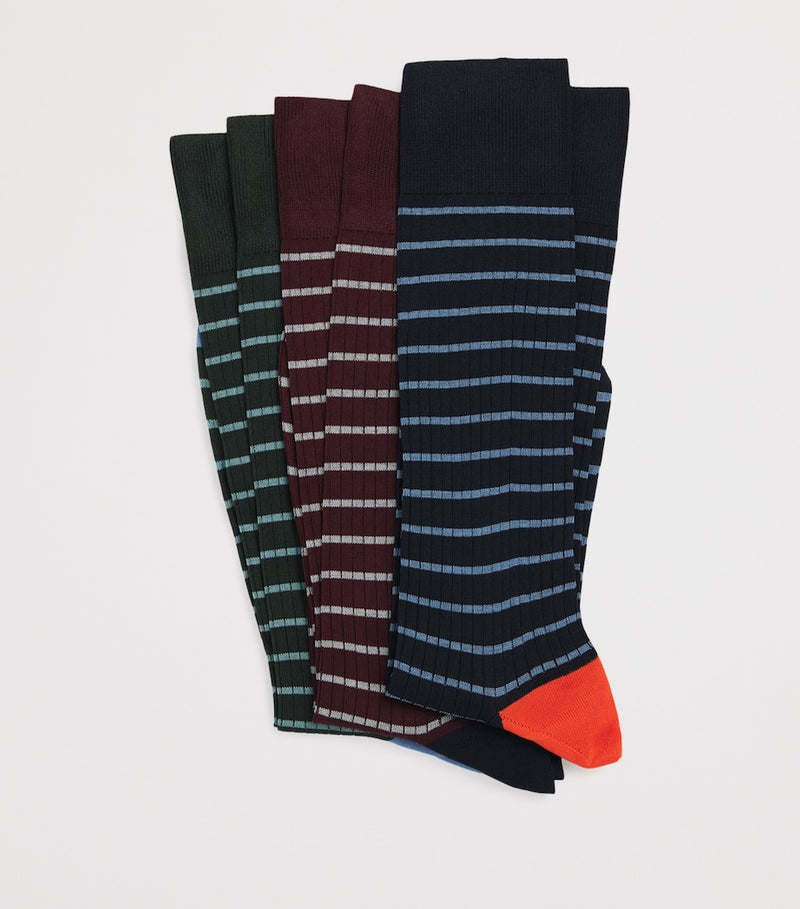Harrods cotton-blend stripe ribbed socks pack of 3, UK version