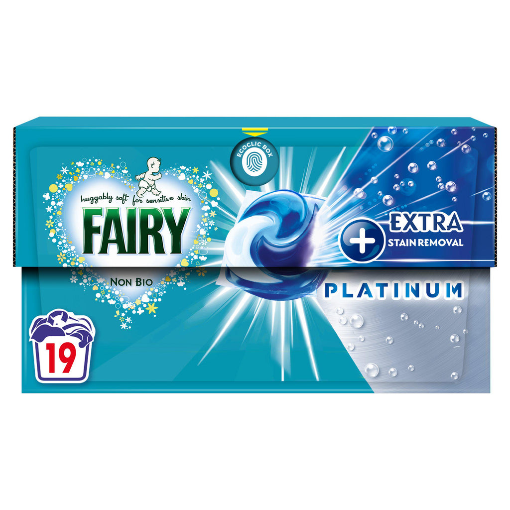 Fairy Non Bio Platinum Pods Washing Liquid Capsules Extra Stain Removal 19 Washes