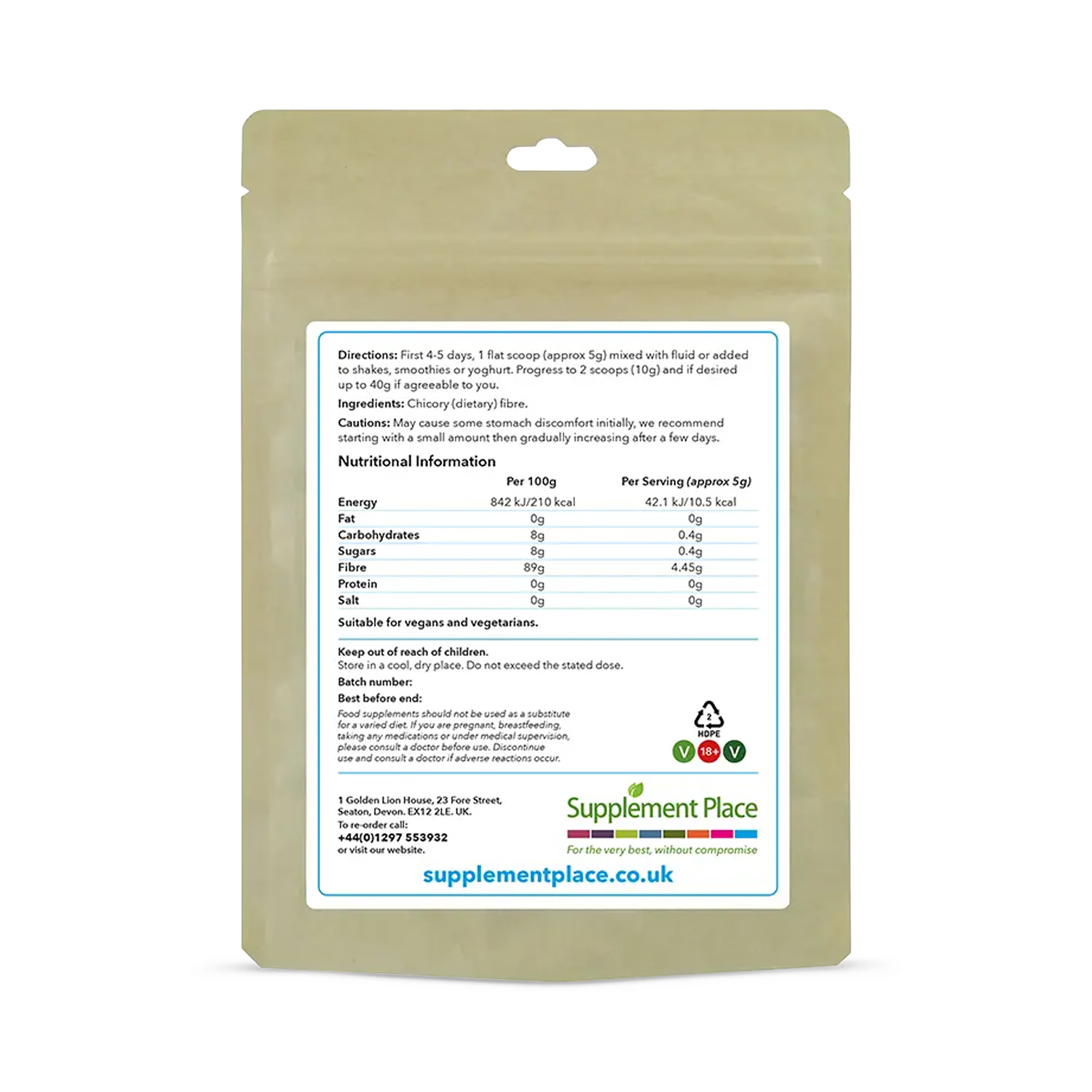 Supplement Place pure inulin powder 1kg, UK version
