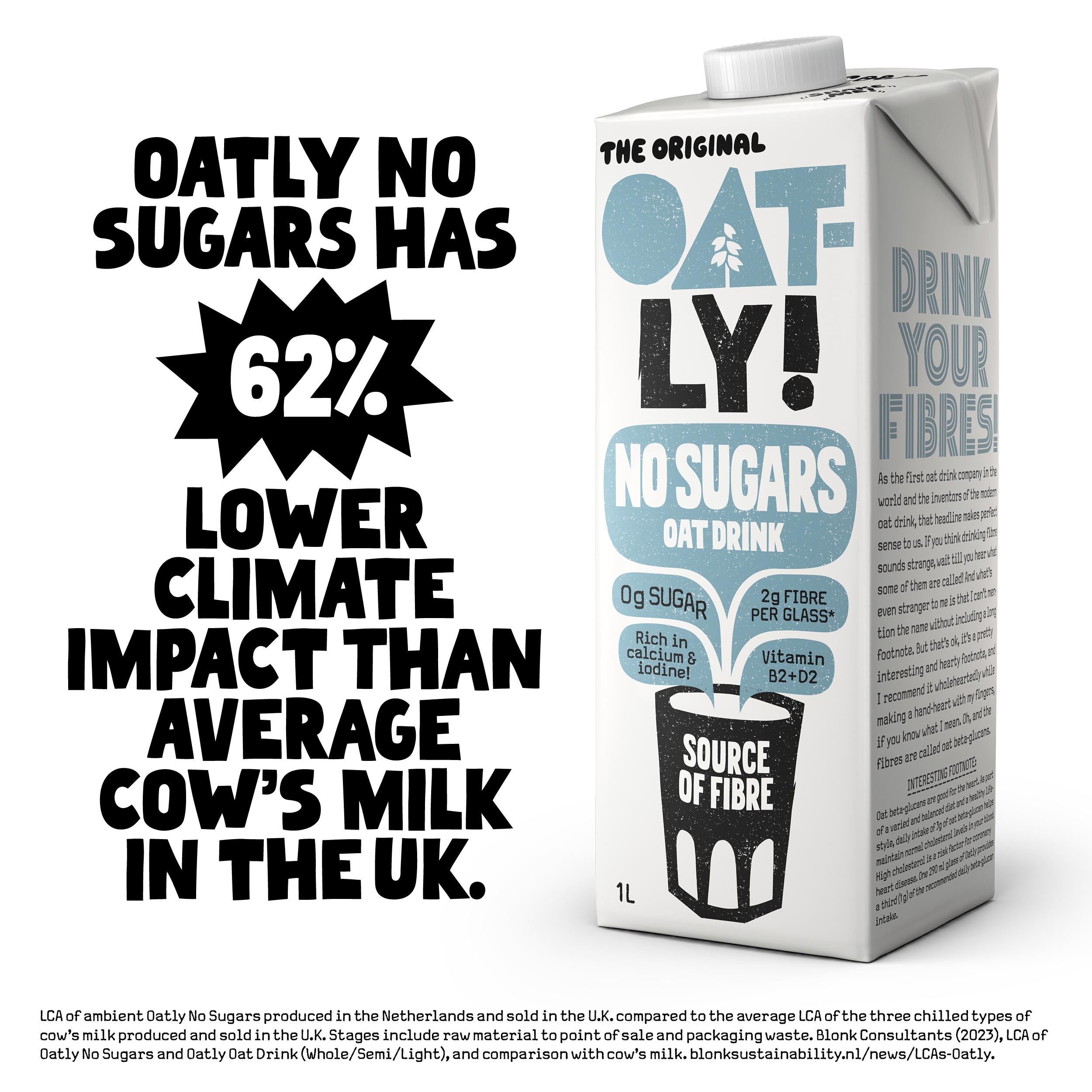 Oatly No Sugars Oat Drink 1L, imported from the UK